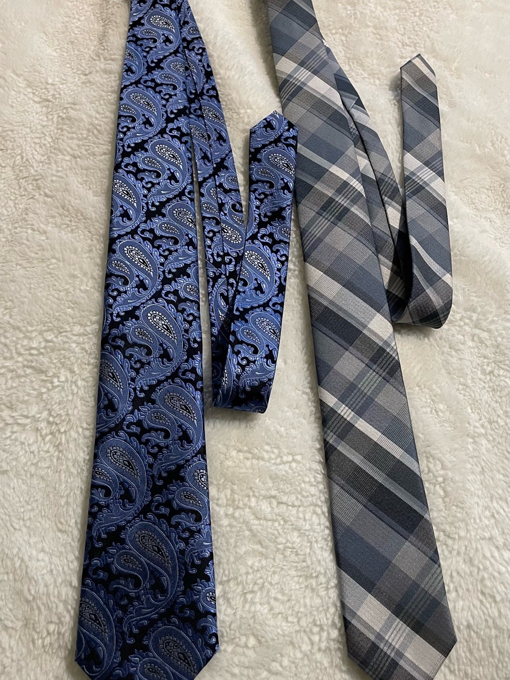 Blue Paisley and Gray Plaid Men's Ties